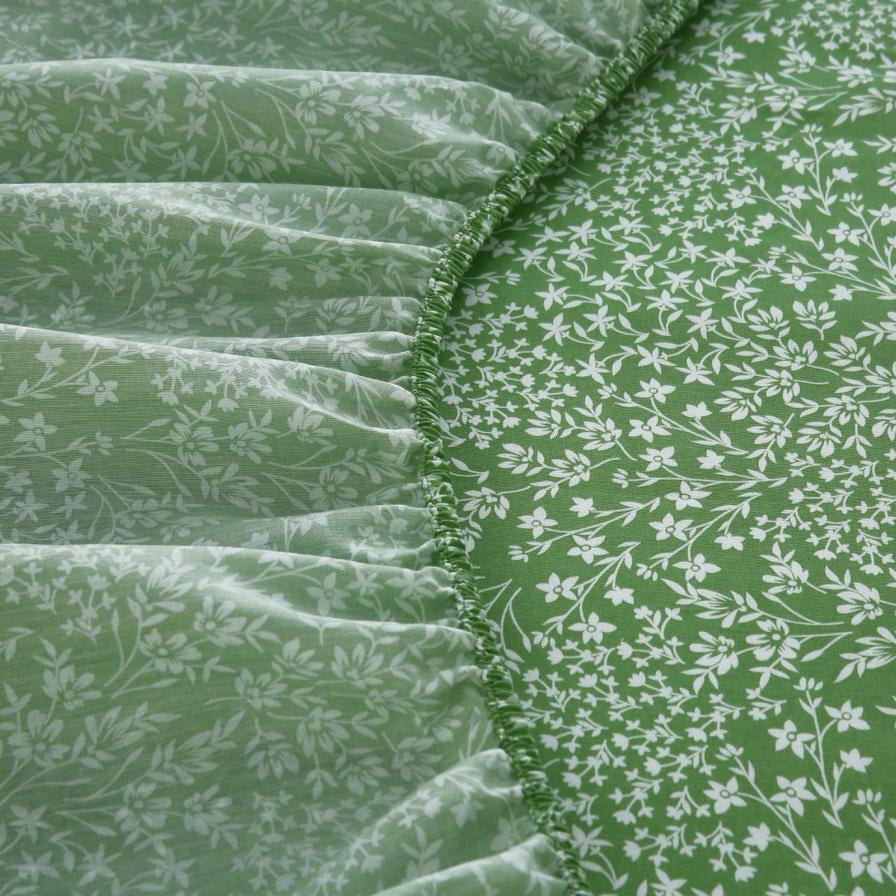Fitted Bed Sheet-Green Bloom Fitted Sheets Apricot