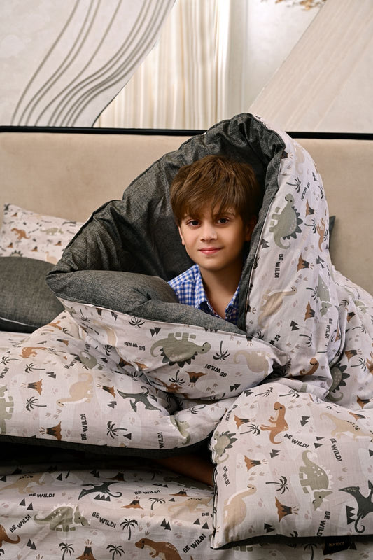 5 PCs Single Comforter Set-Dino Gang
