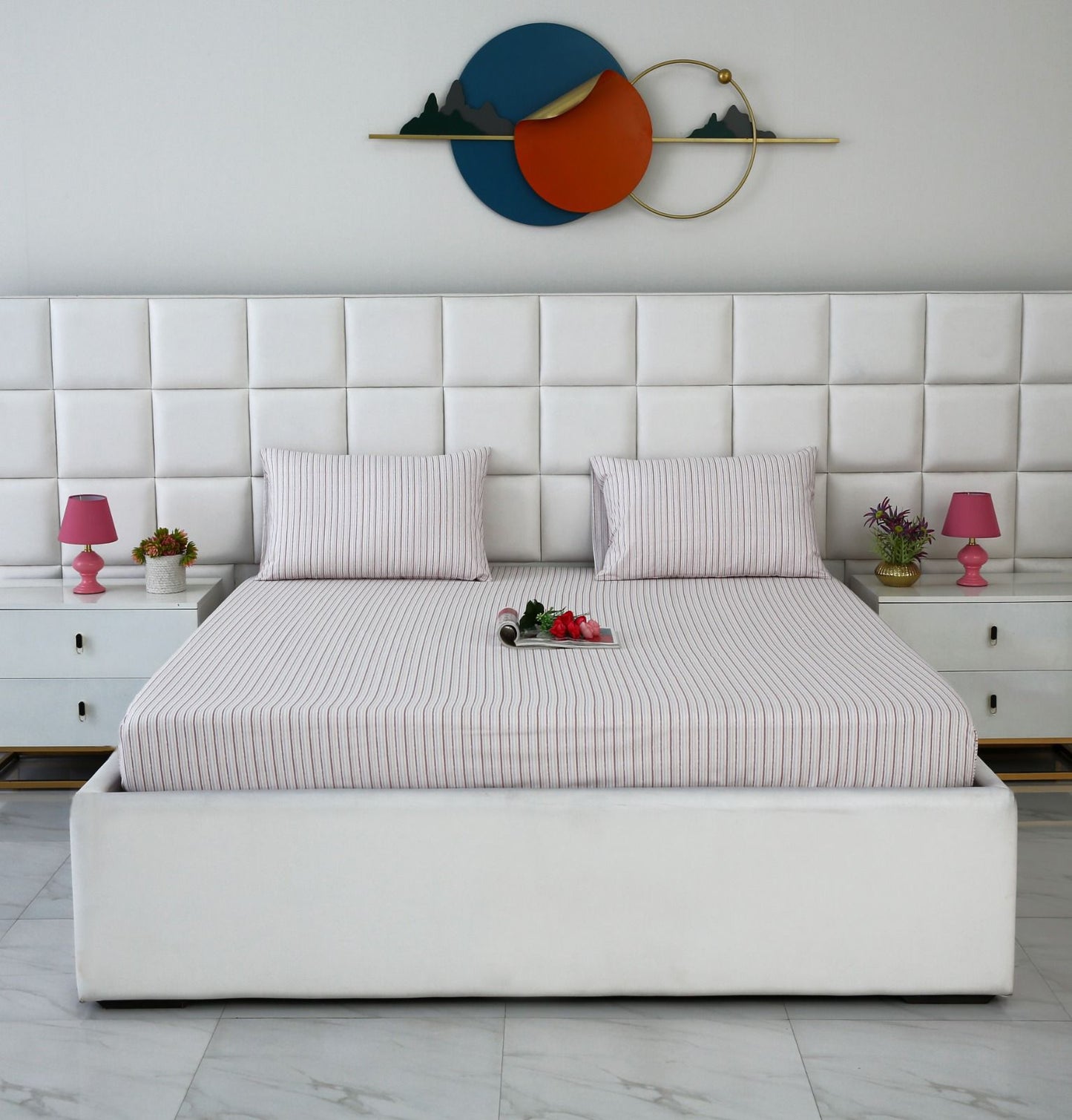 Fitted Bed Sheet-Pastel Stripes Fitted Sheets Apricot