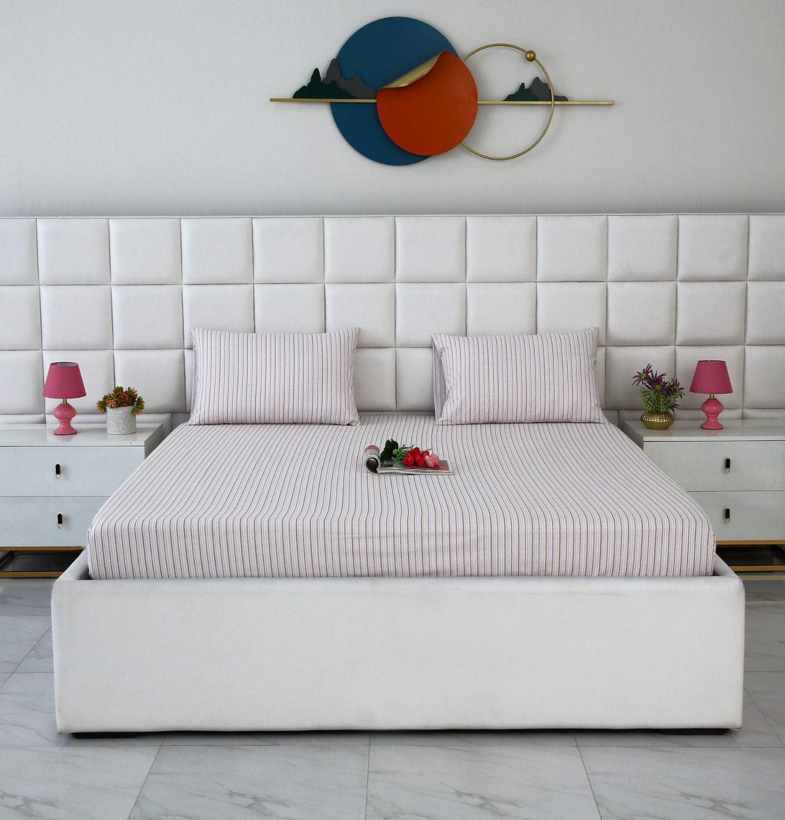 Fitted Bed Sheet-Pastel Stripes Fitted Sheets Apricot