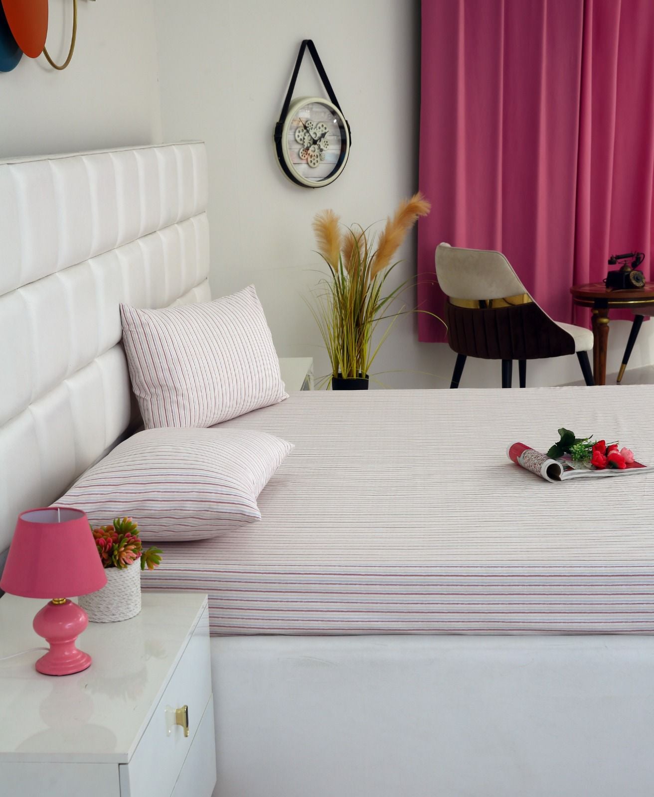 Fitted Bed Sheet-Pastel Stripes Fitted Sheets Apricot