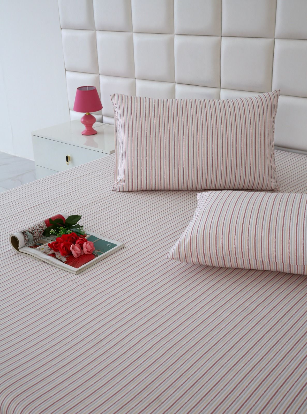 Fitted Bed Sheet-Pastel Stripes Fitted Sheets Apricot