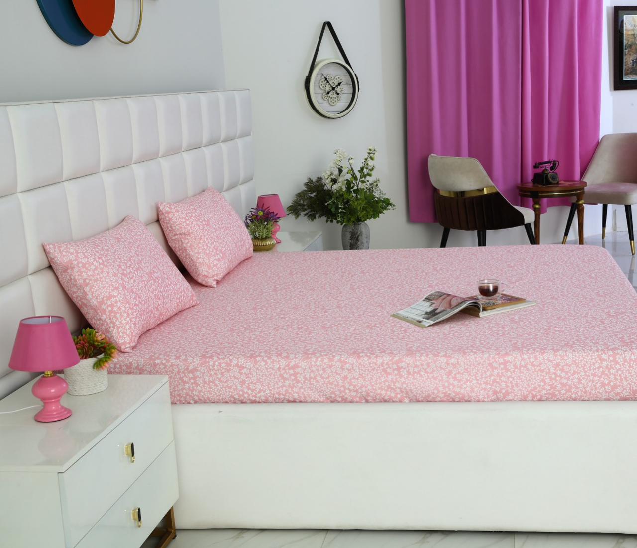 Fitted Bed Sheet-Pink Bloom Fitted Sheets Apricot