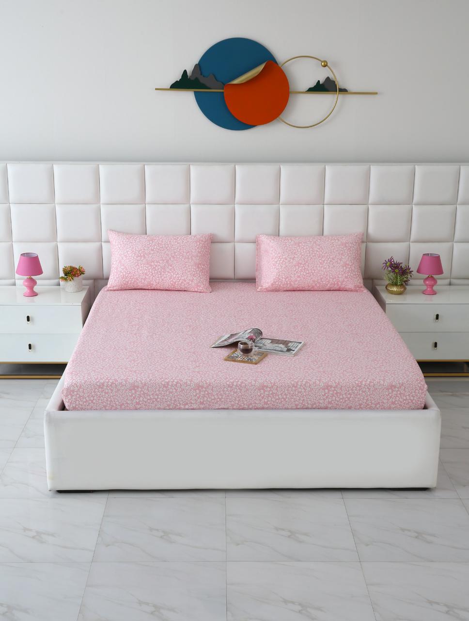 Fitted Bed Sheet-Pink Bloom Fitted Sheets Apricot