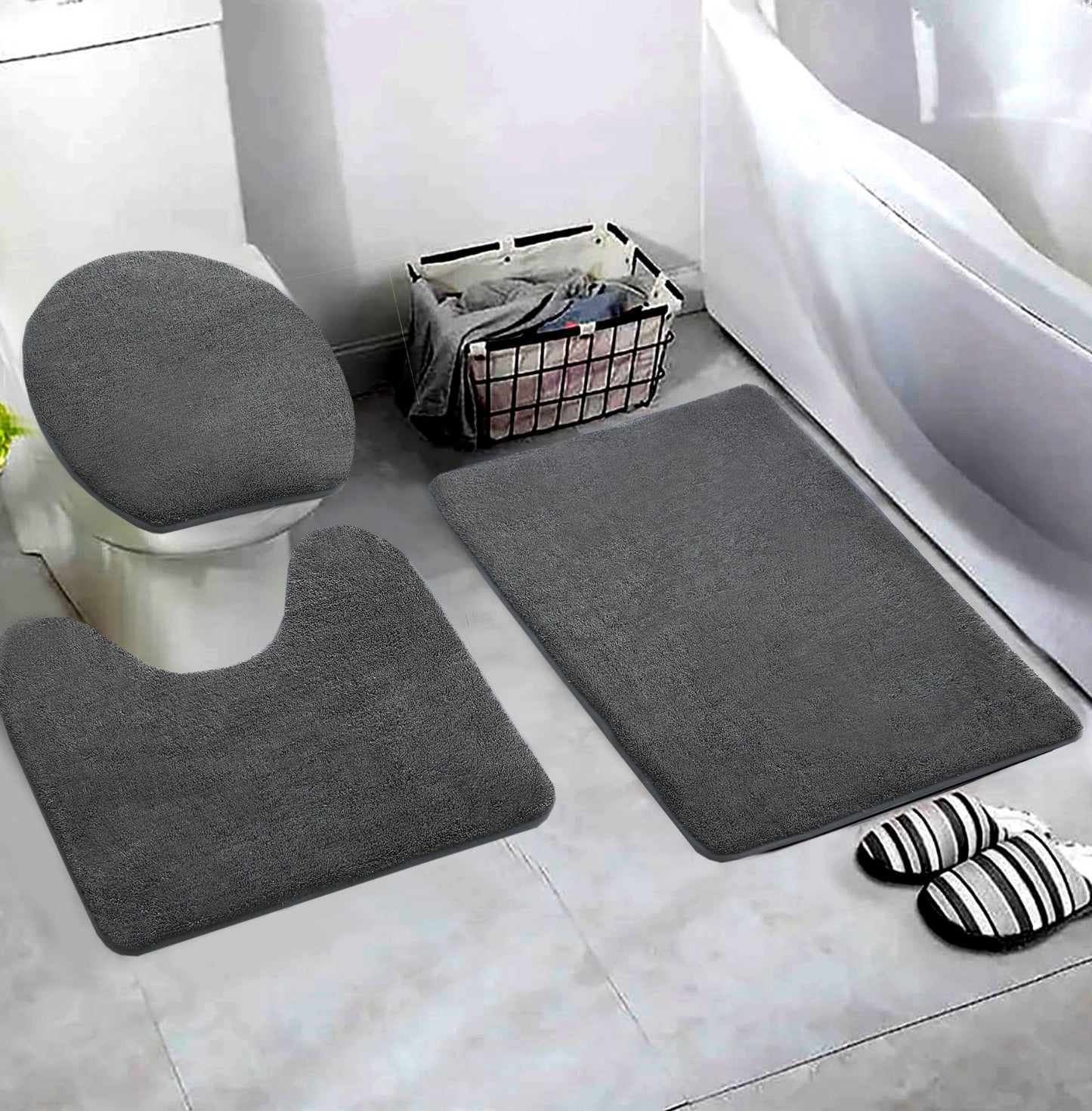 3 PCs Non Skid Suction Mat-SA2408-322(Grey) Bath Mats Apricot