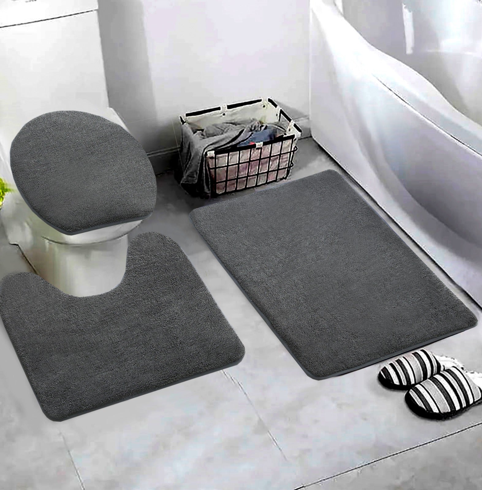 3 PCs Non Skid Suction Mat-SA2408-322(Grey) Bath Mats Apricot