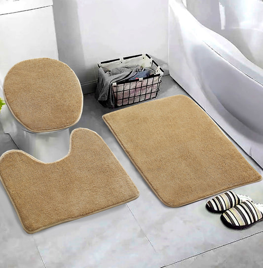 3 PCs Non Skid Suction Mat-SA2408-322(Beige) Bath Mats Apricot