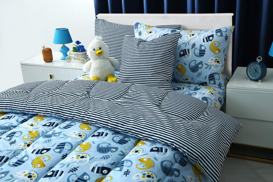 5 PCs Single Kids Comforter Set-Monster Party Comforters Apricot