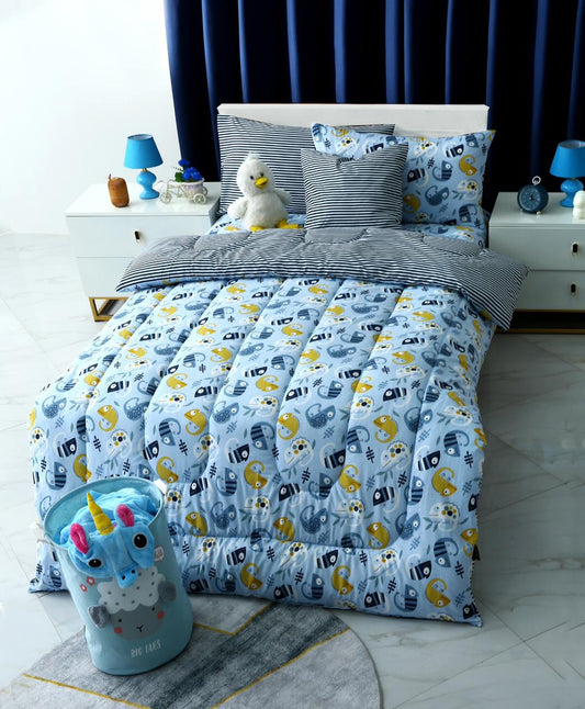 5 PCs Single Kids Comforter Set-Monster Party Comforters Apricot