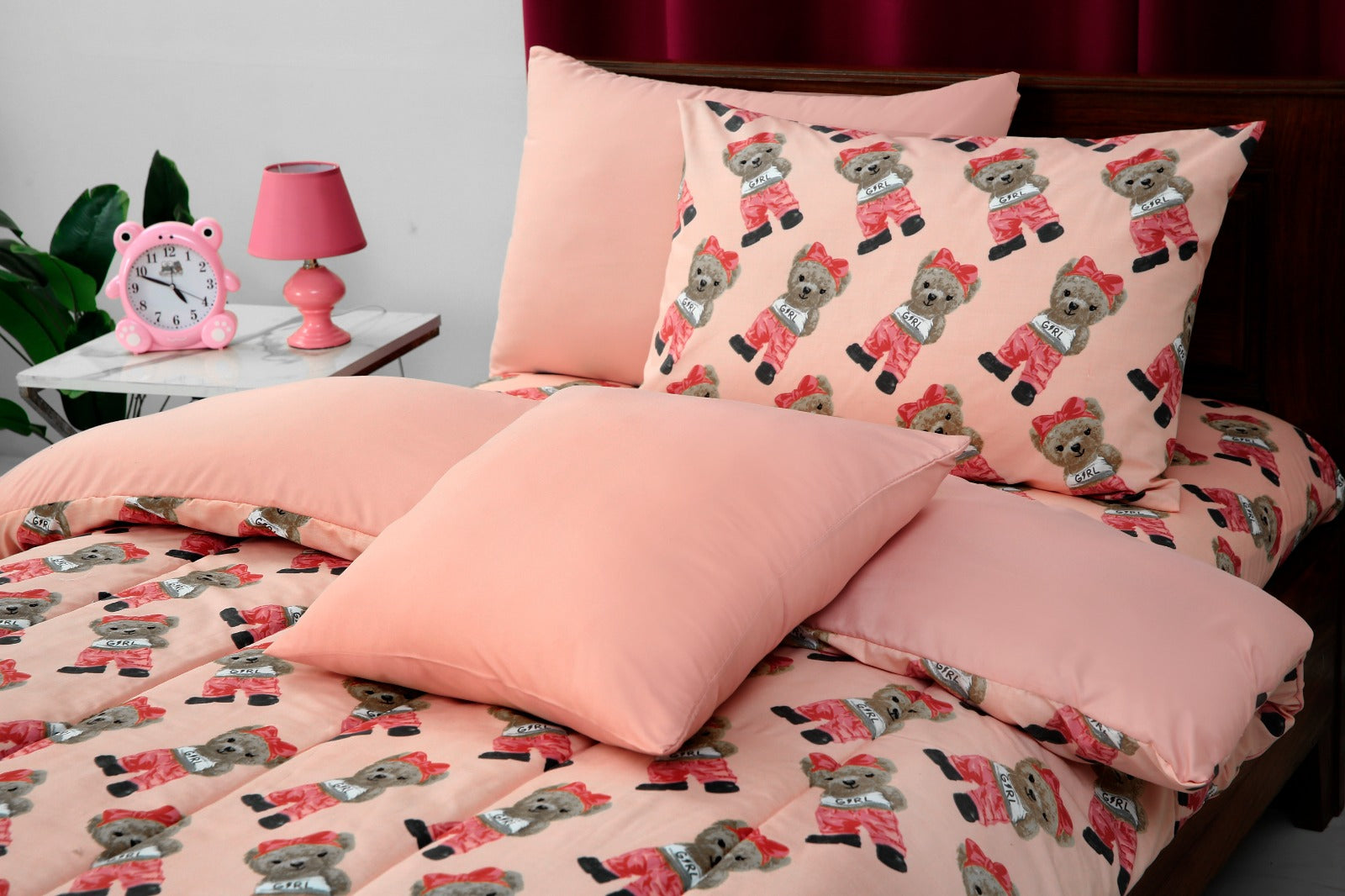 5 PCs Single Kids Comforter Set-Ted Comforters Apricot