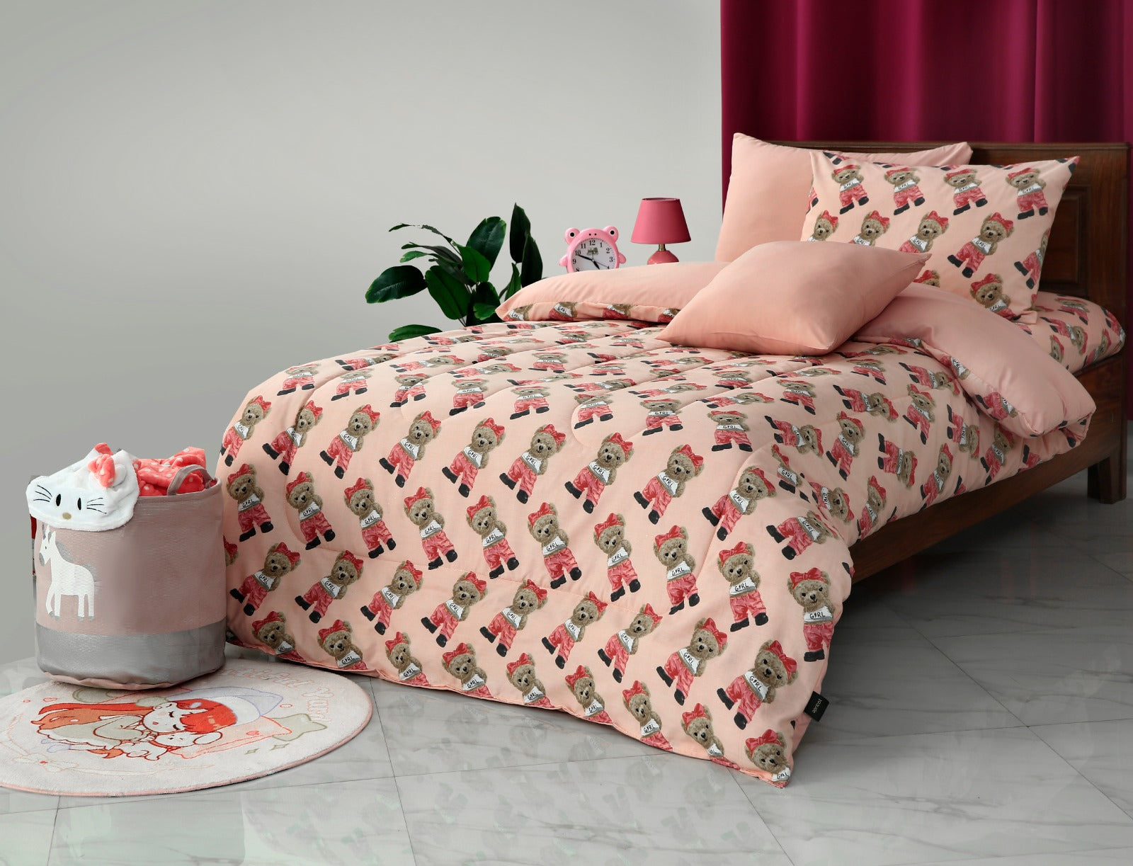 5 PCs Single Kids Comforter Set-Ted Comforters Apricot