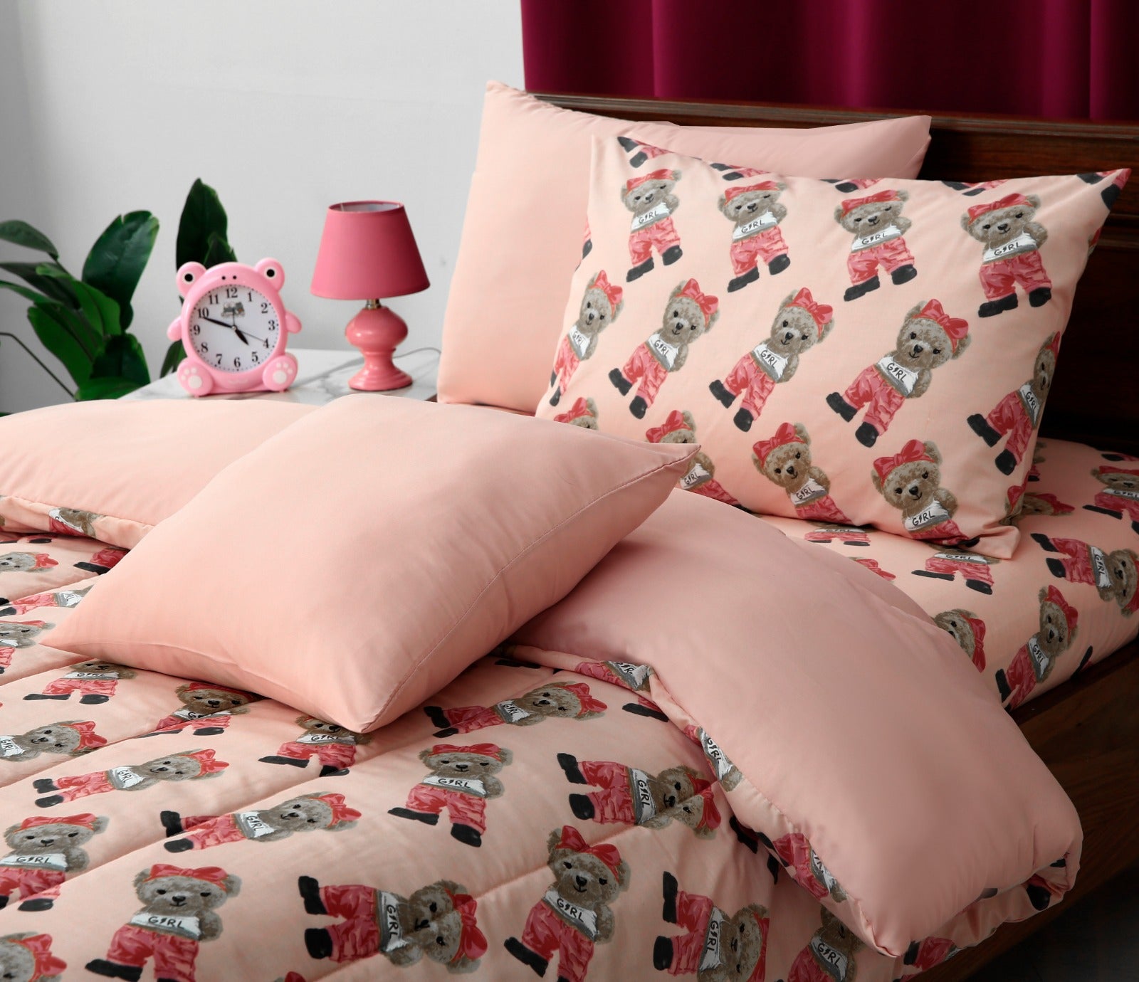 5 PCs Single Kids Comforter Set-Ted Comforters Apricot