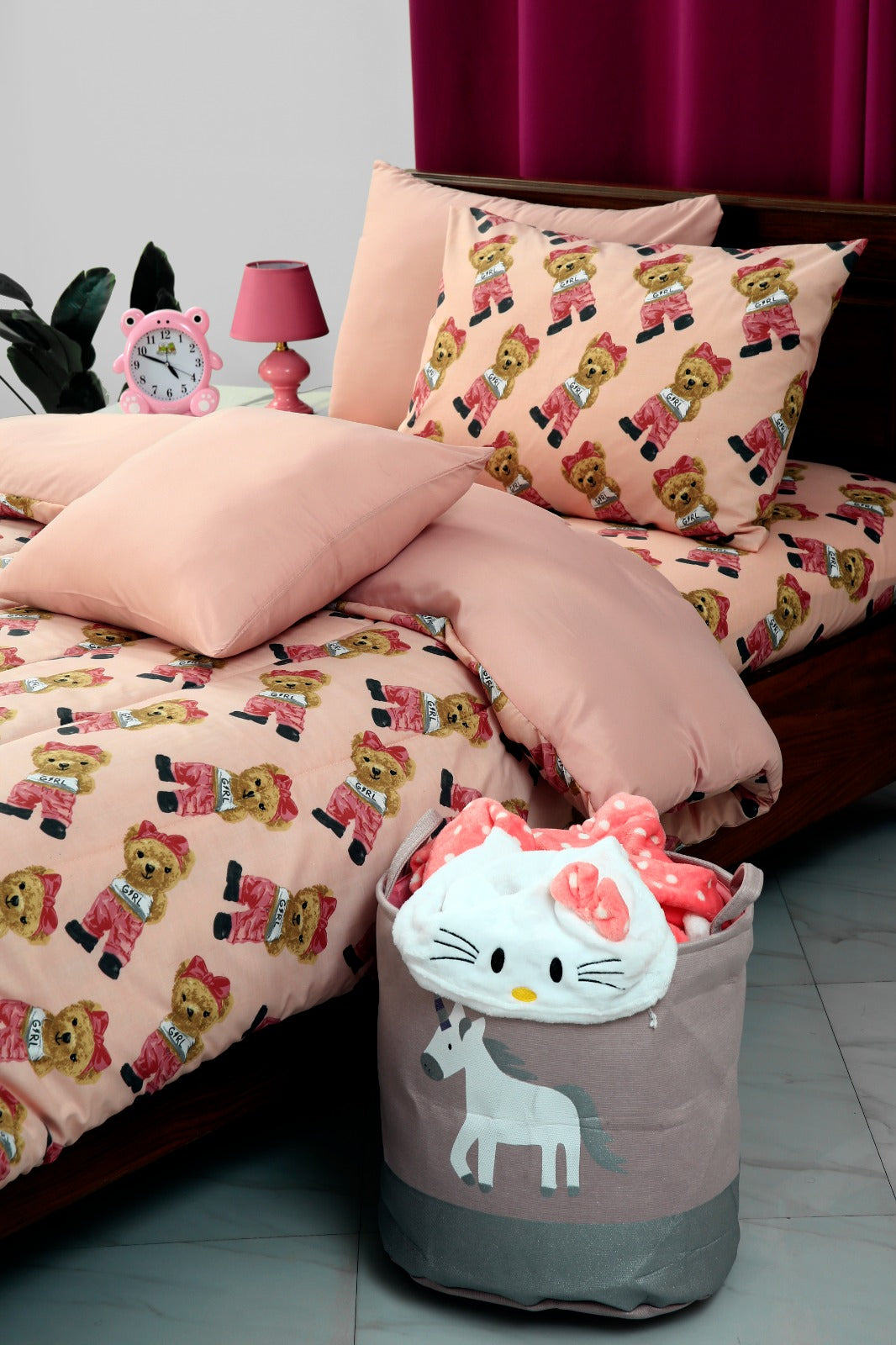 5 PCs Single Kids Comforter Set-Ted Comforters Apricot