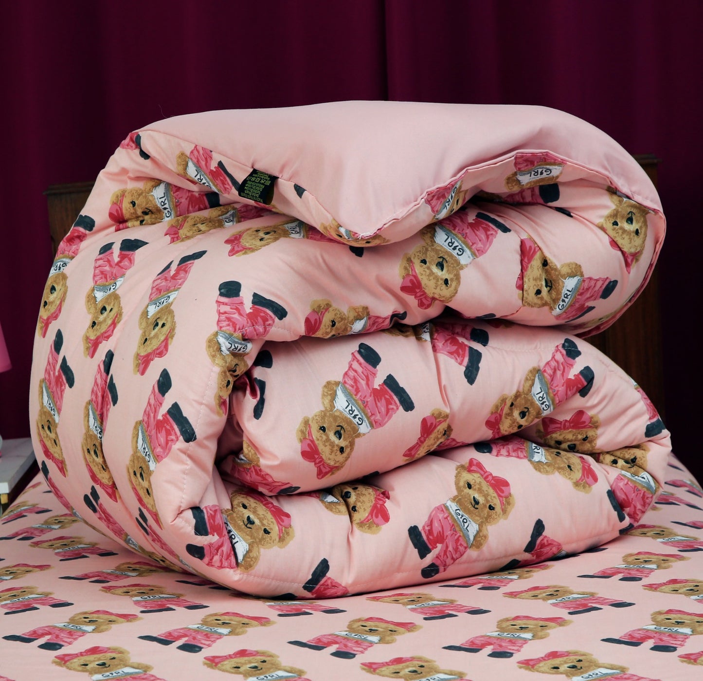 5 PCs Single Kids Comforter Set-Ted Comforters Apricot