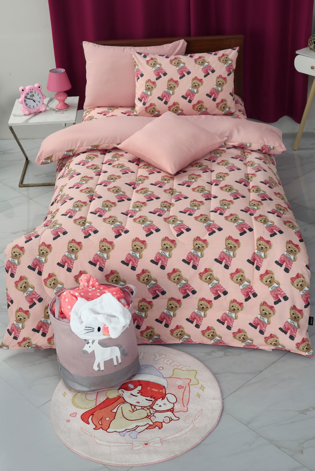 5 PCs Single Kids Comforter Set-Ted Comforters Apricot