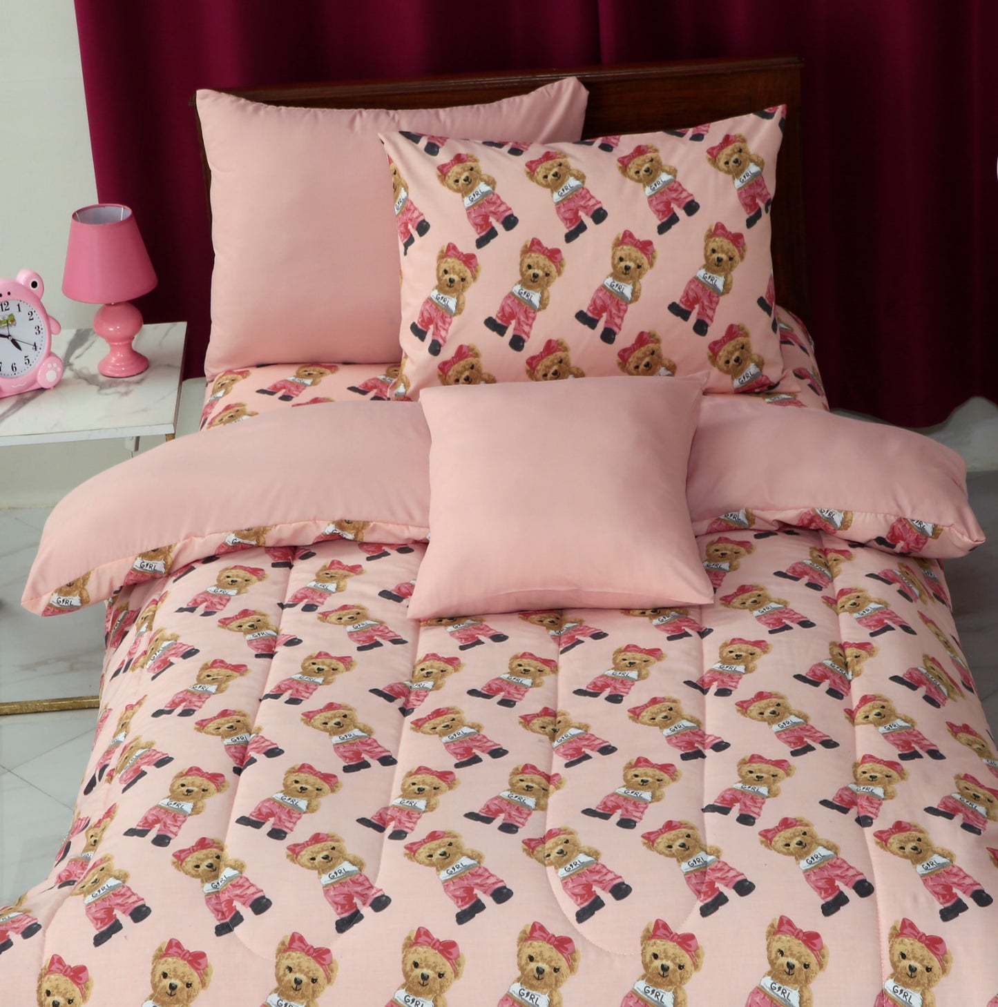 5 PCs Single Kids Comforter Set-Ted Comforters Apricot