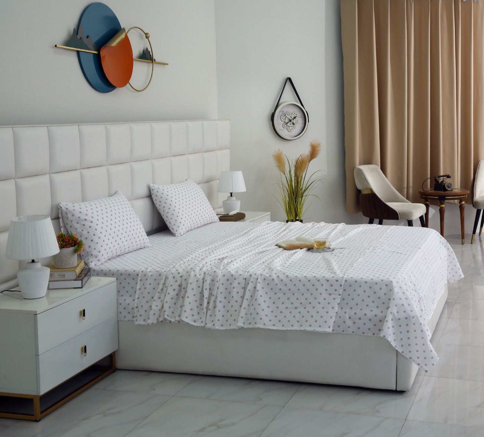 3 PCs Double Bed Sheet-DB203 Bed Sheets Apricot