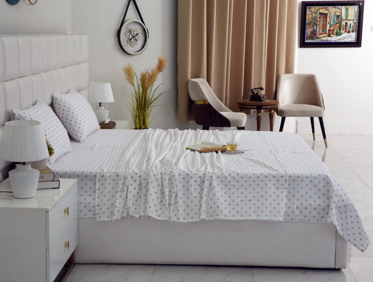 3 PCs Double Bed Sheet-DB203 Bed Sheets Apricot