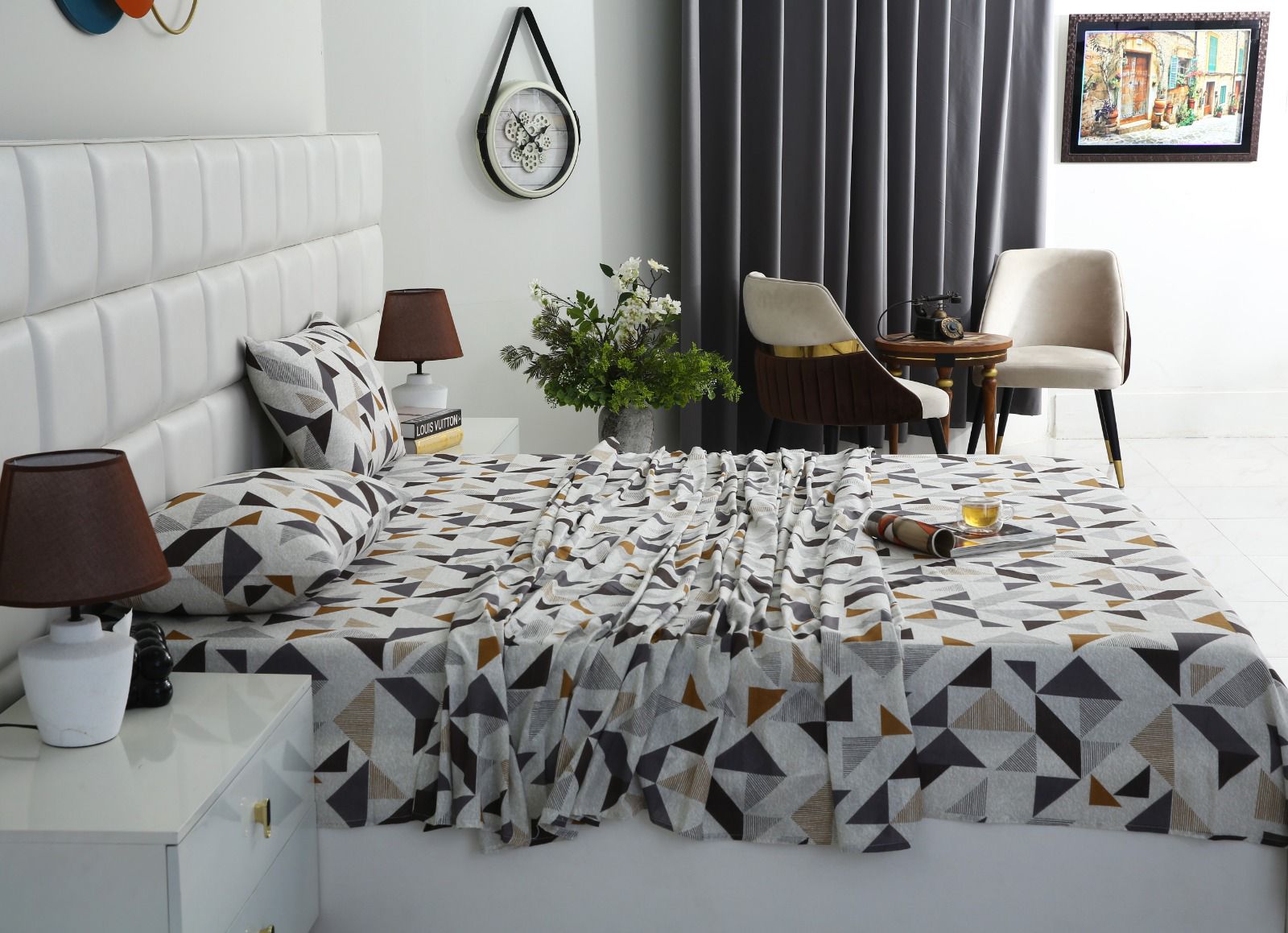 3 PCs Double Bed Sheet-DB204 Bed Sheets Apricot