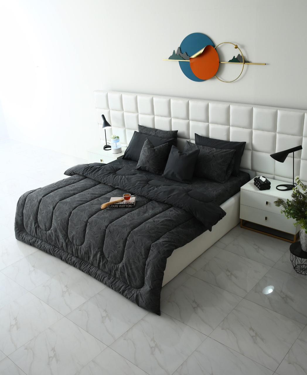 8 PCs Winter Comforter Set-Ash Grey Comforters Apricot