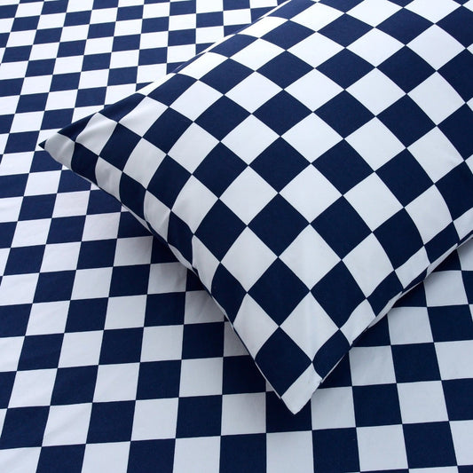 3 PCs Double Bed Sheet-Blue Chess Bed Sheets Apricot