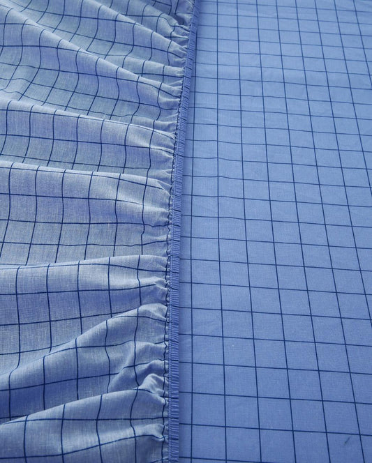 Fitted Bed Sheet-Aqua Check Fitted Sheets Apricot