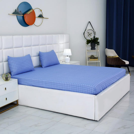 Fitted Bed Sheet-Aqua Check Fitted Sheets Apricot