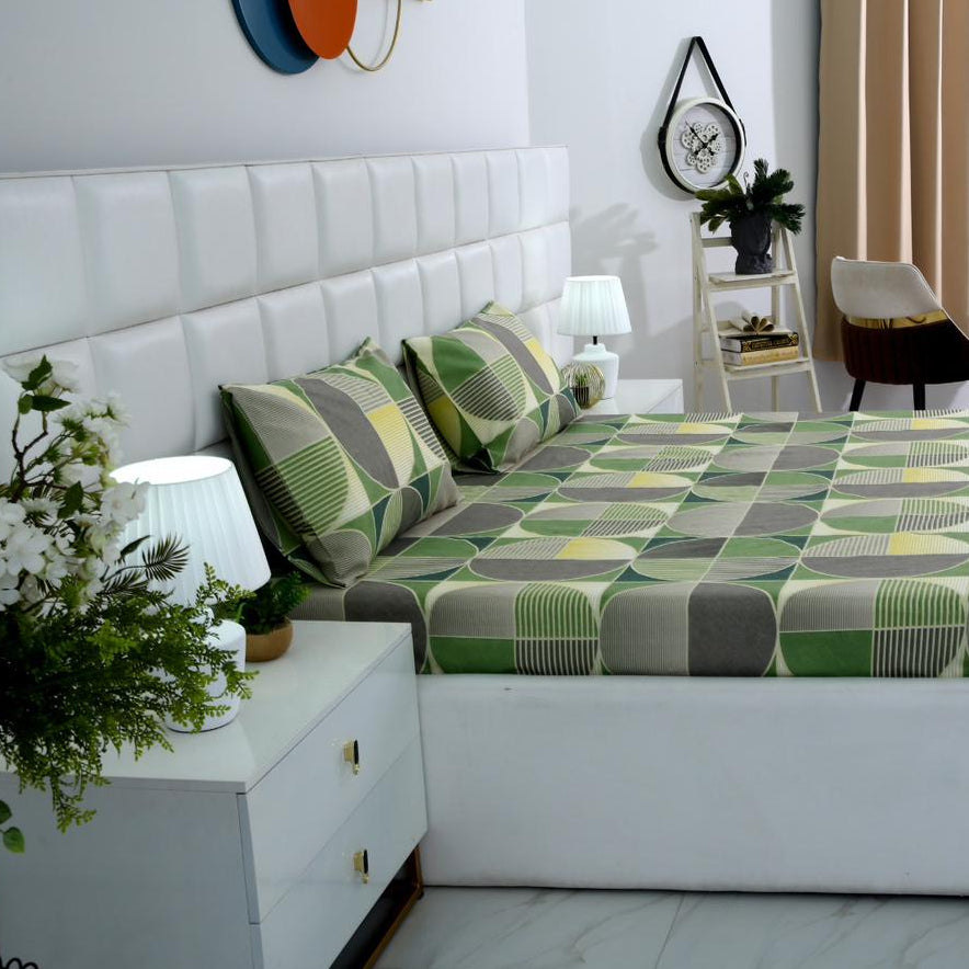 3 PCs Double Bed Sheet-Neo Abstract Bed Sheets Apricot