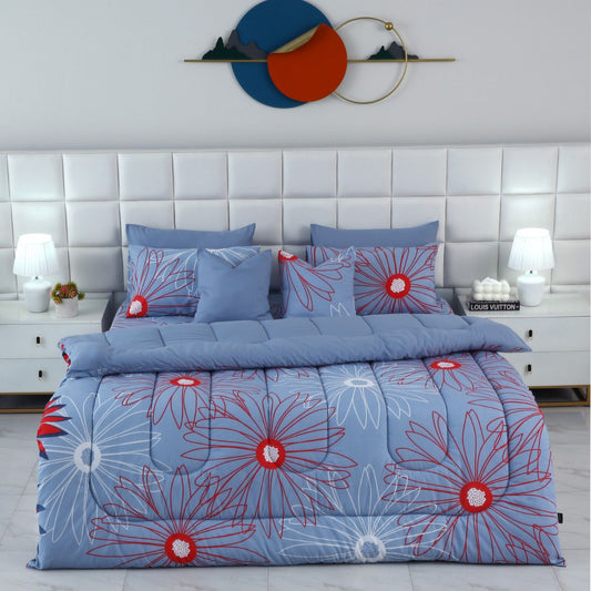 8 PCs Winter Comforter Set-Wine Rose