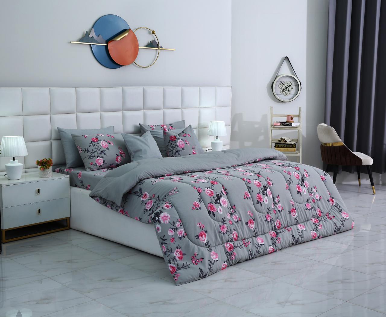 8 PCs Winter Comforter Set-Blush flower Comforters Apricot