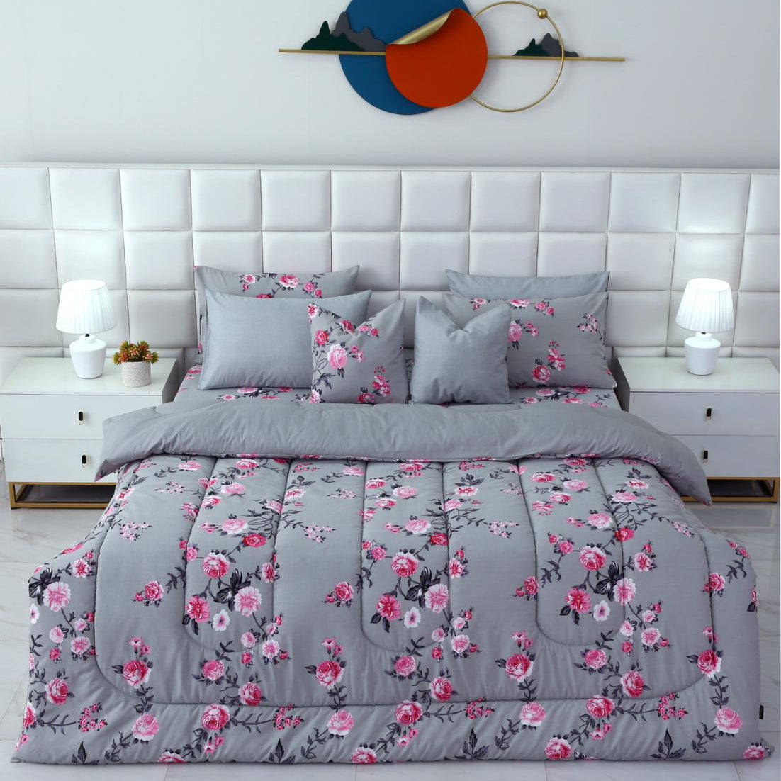 8 PCs Winter Comforter Set-Blush flower Comforters Apricot