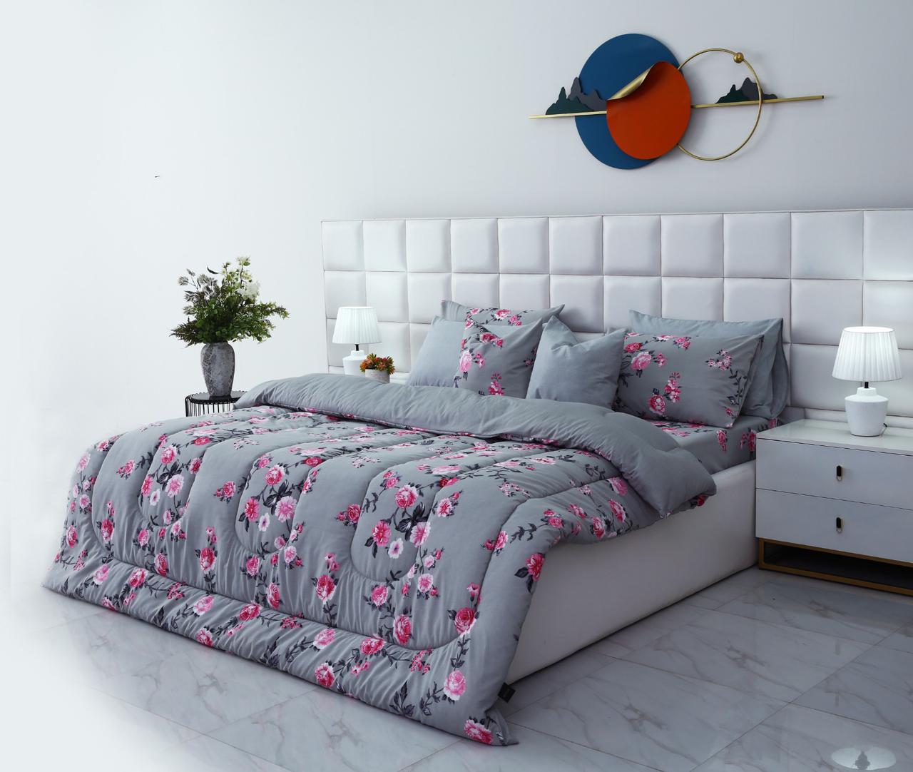 8 PCs Winter Comforter Set-Blush flower Comforters Apricot