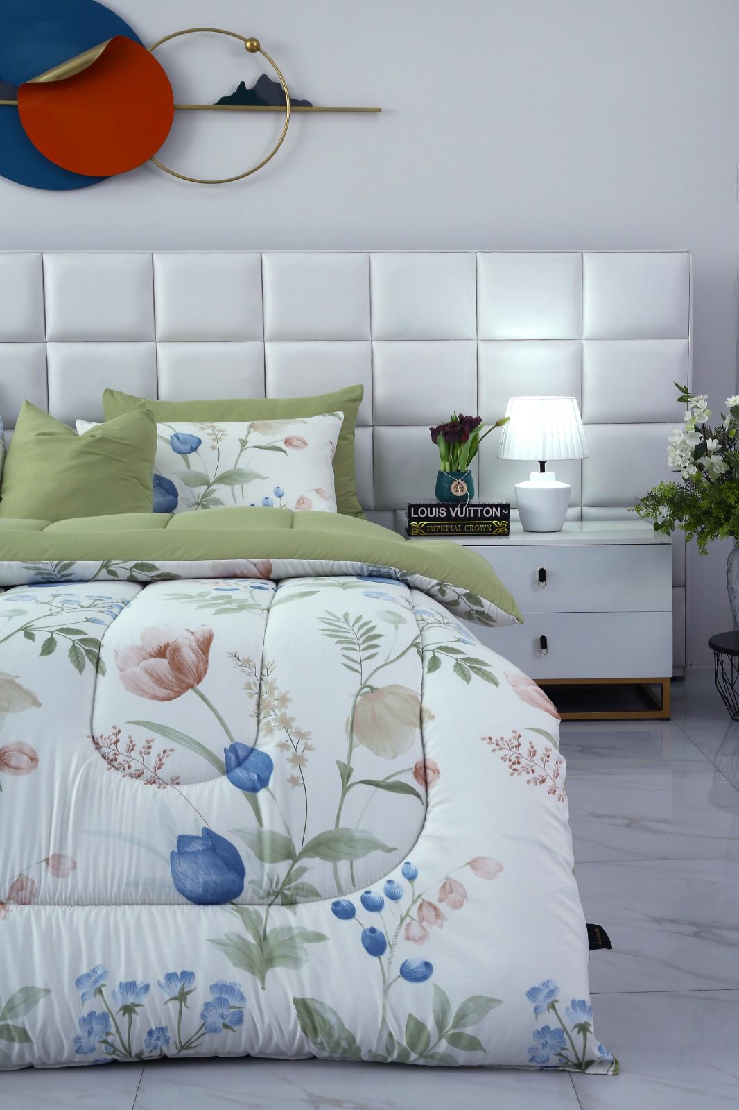 8 PCs Winter Comforter Set-Floral Crew Comforters Apricot