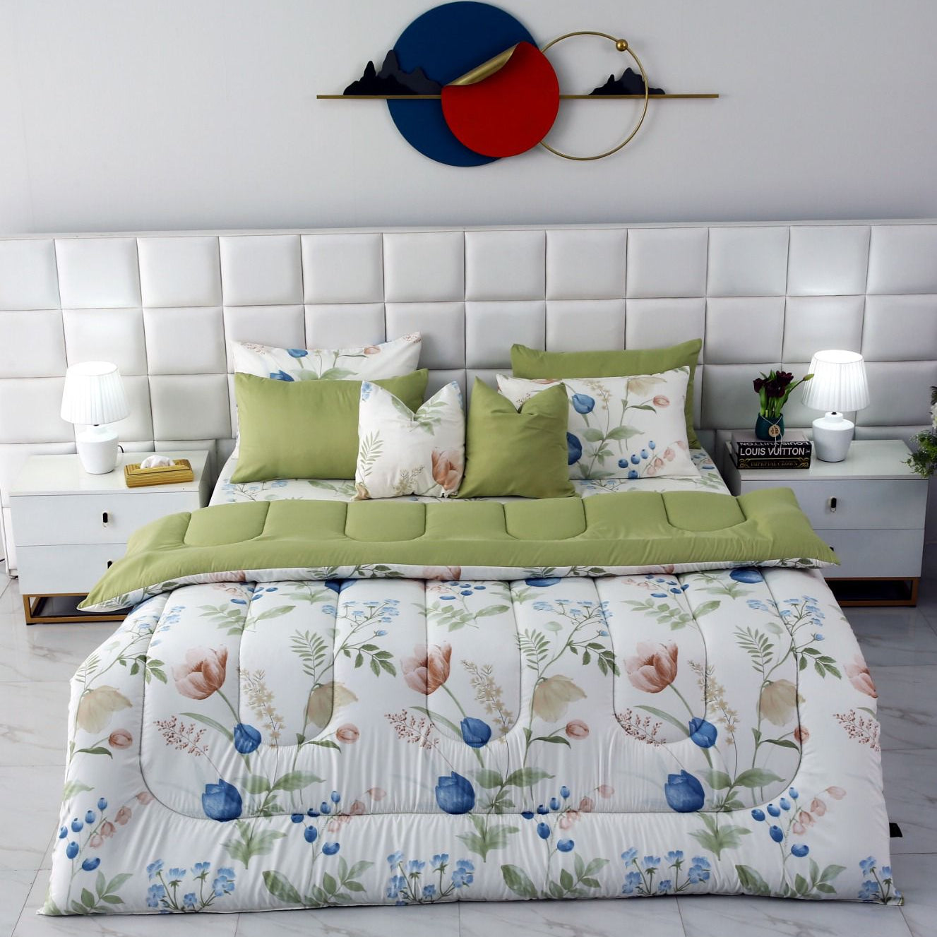 8 PCs Winter Comforter Set-Floral Crew Comforters Apricot