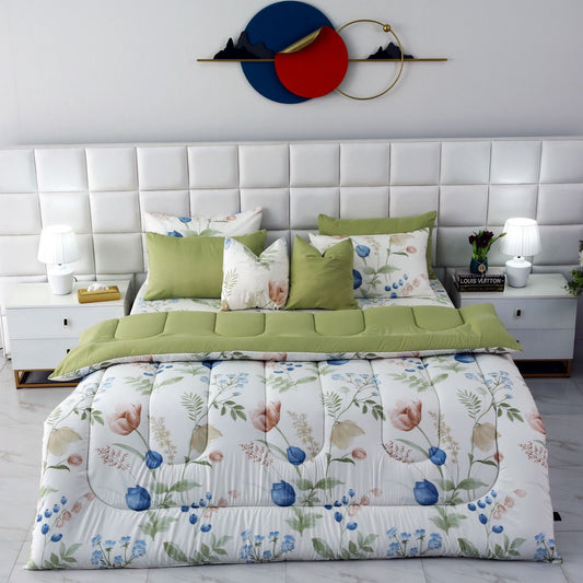 8 PCs Winter Comforter Set-Floral Crew Comforters Apricot