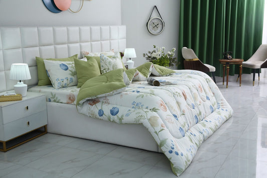 8 PCs Winter Comforter Set-Floral Crew Comforters Apricot