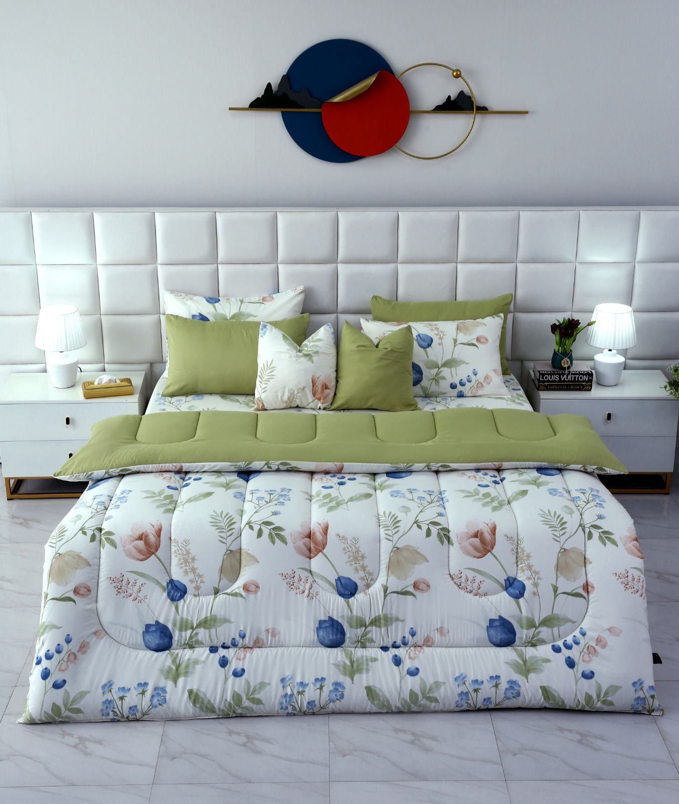 8 PCs Winter Comforter Set-Floral Crew Comforters Apricot