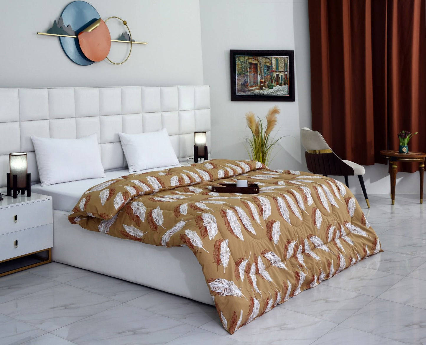 1 PC Double Winter Comforter-Pinion Comforters Apricot