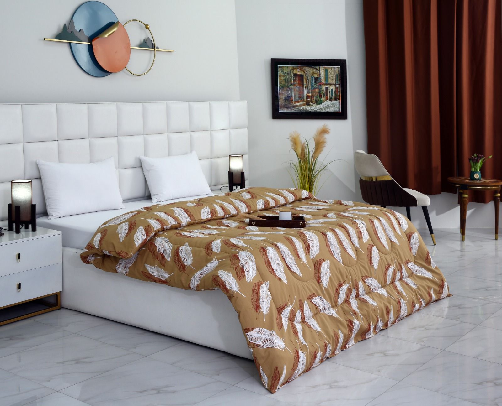 1 PC Double Winter Comforter-Pinion Comforters Apricot