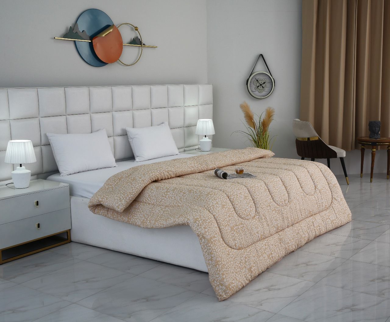 1 PC Double Winter Comforter-Beige Bloom Comforters Apricot