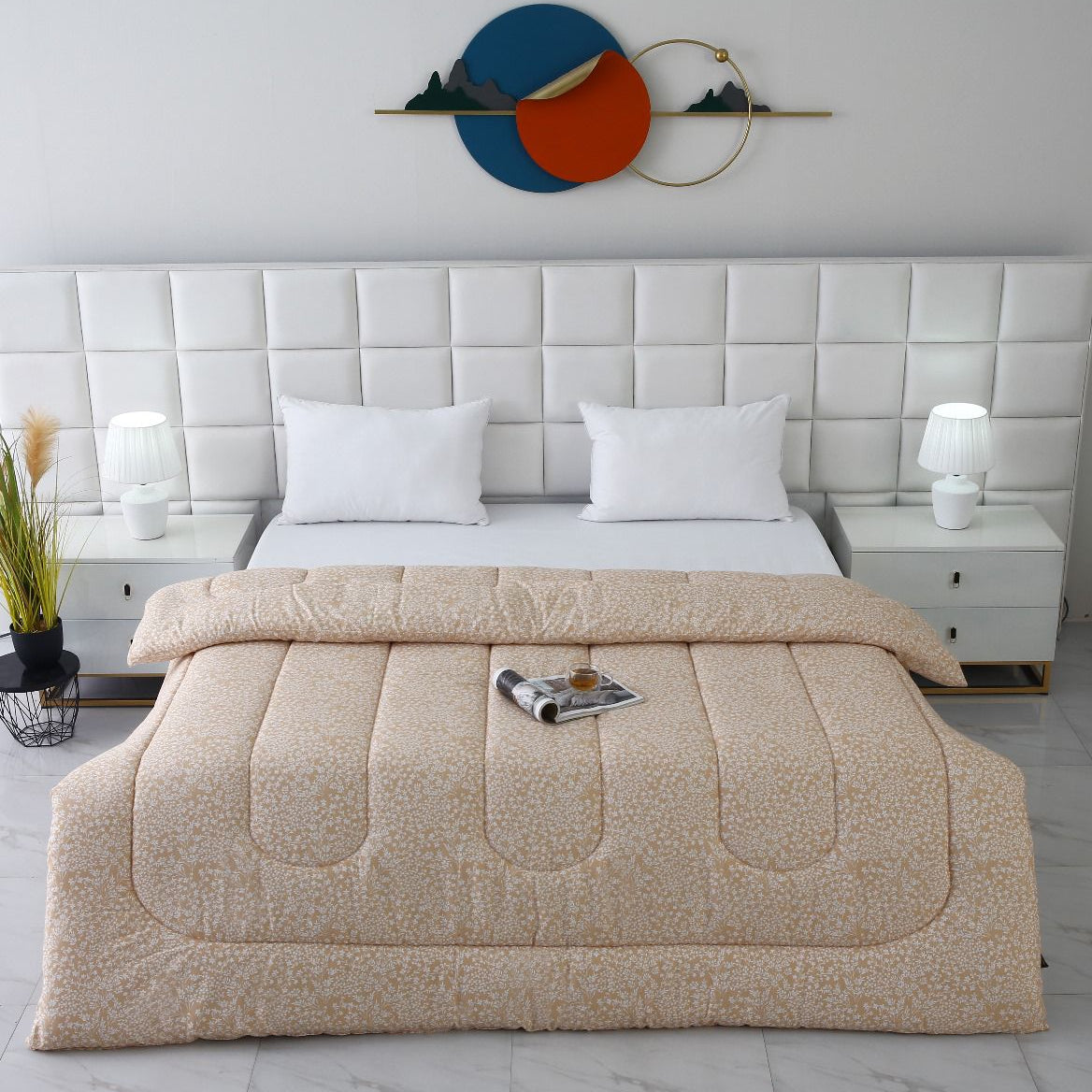 1 PC Double Winter Comforter-Beige Bloom Comforters Apricot