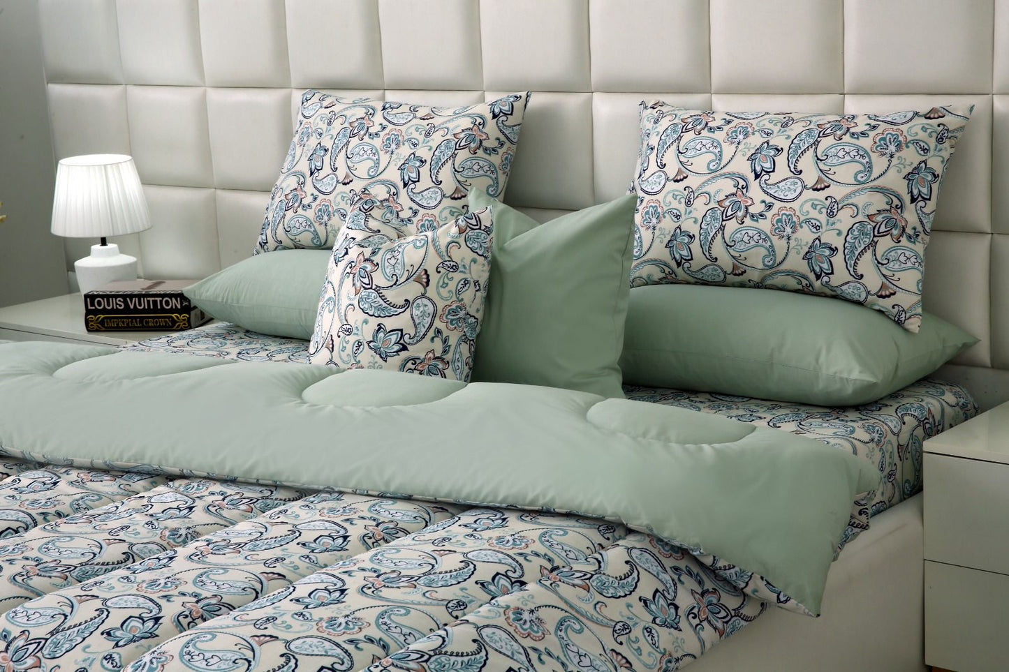 8 PCs Winter Comforter Set-Blue Paisley Comforters Apricot