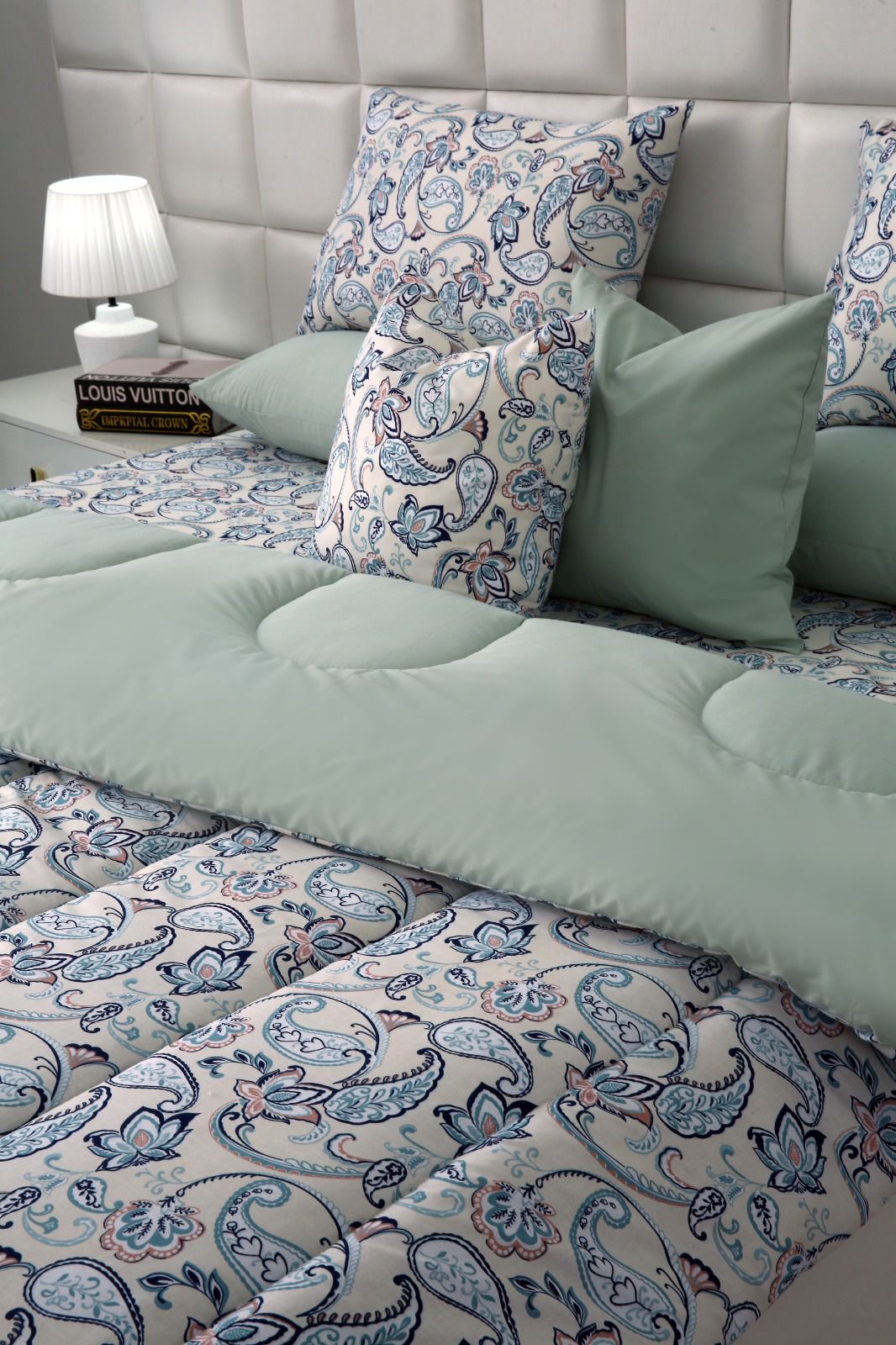 8 PCs Winter Comforter Set-Blue Paisley Comforters Apricot