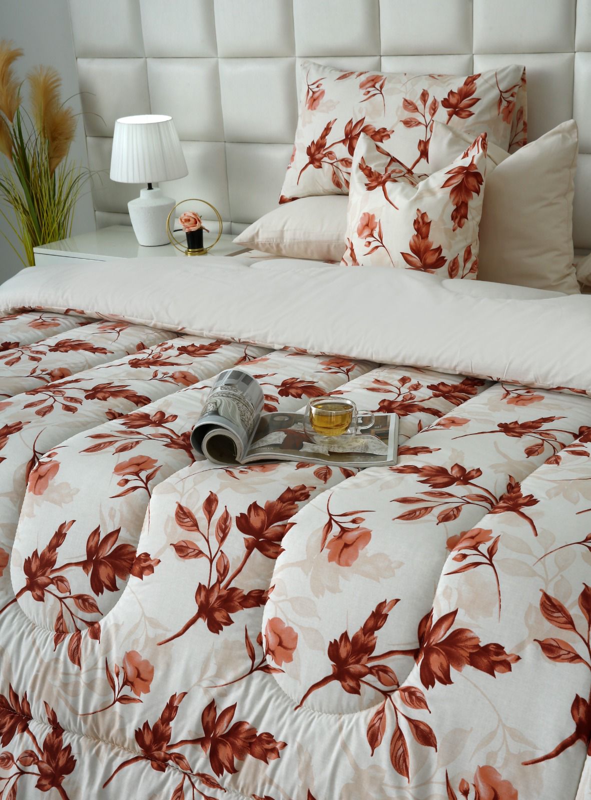 8 PCs Winter Comforter Set-Victorian Rose Comforters Apricot