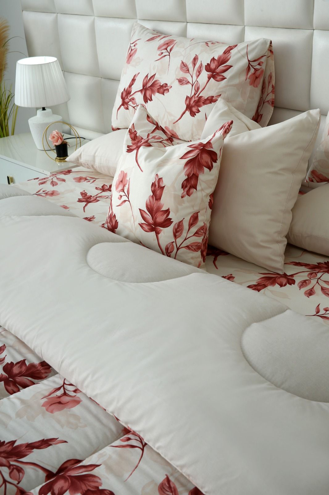 8 PCs Winter Comforter Set-Victorian Rose Comforters Apricot