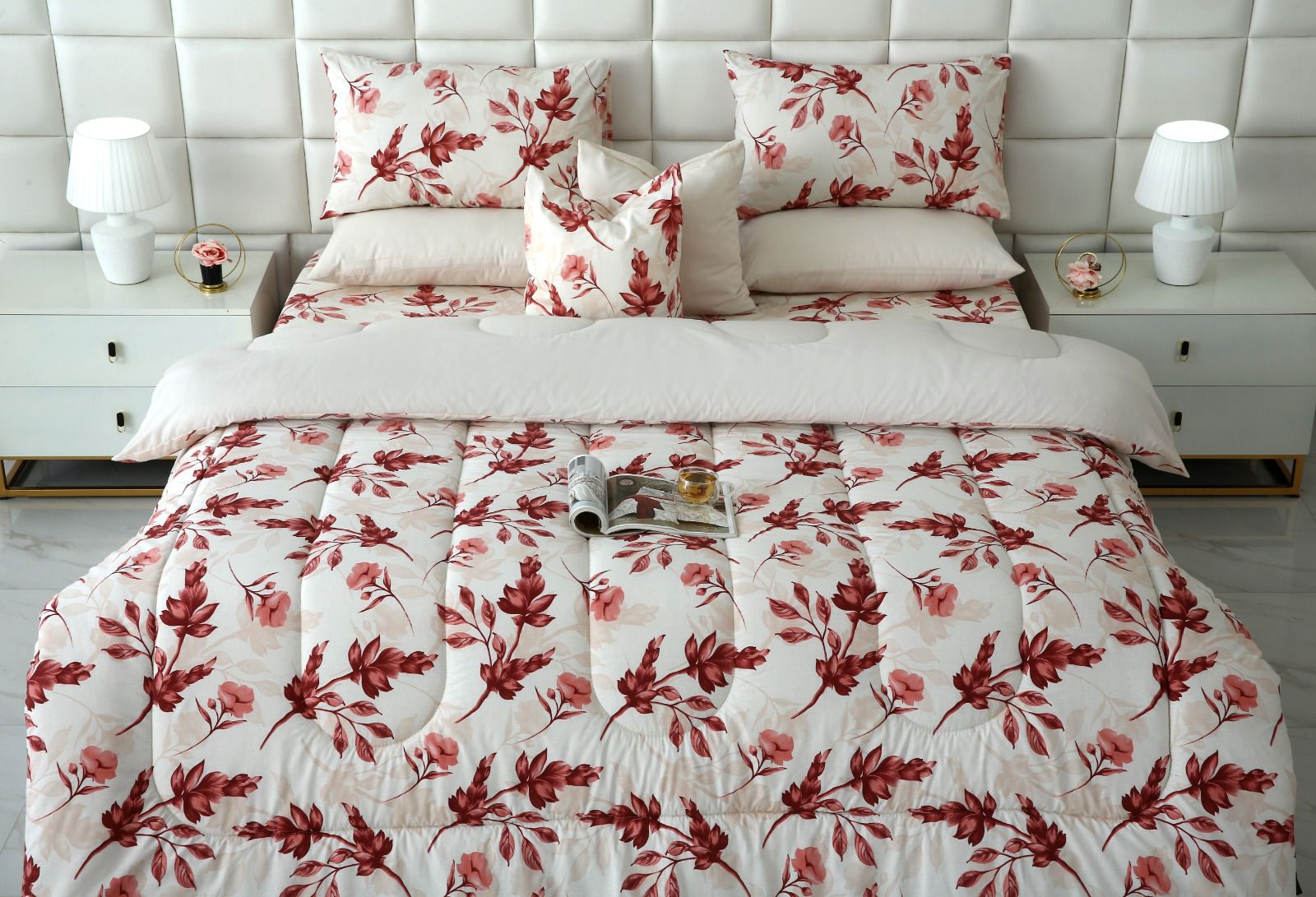 8 PCs Winter Comforter Set-Victorian Rose Comforters Apricot