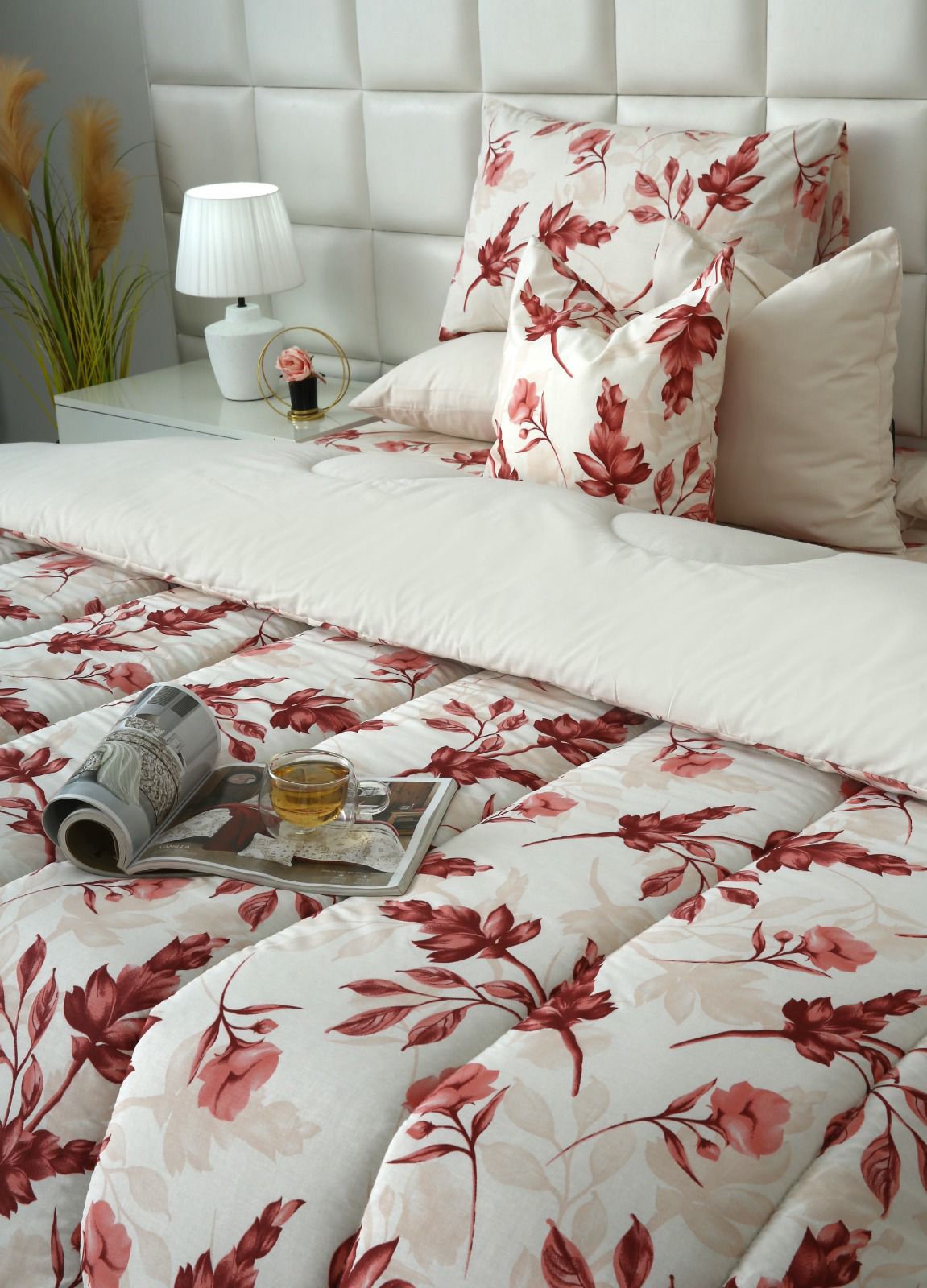 8 PCs Winter Comforter Set-Victorian Rose Comforters Apricot