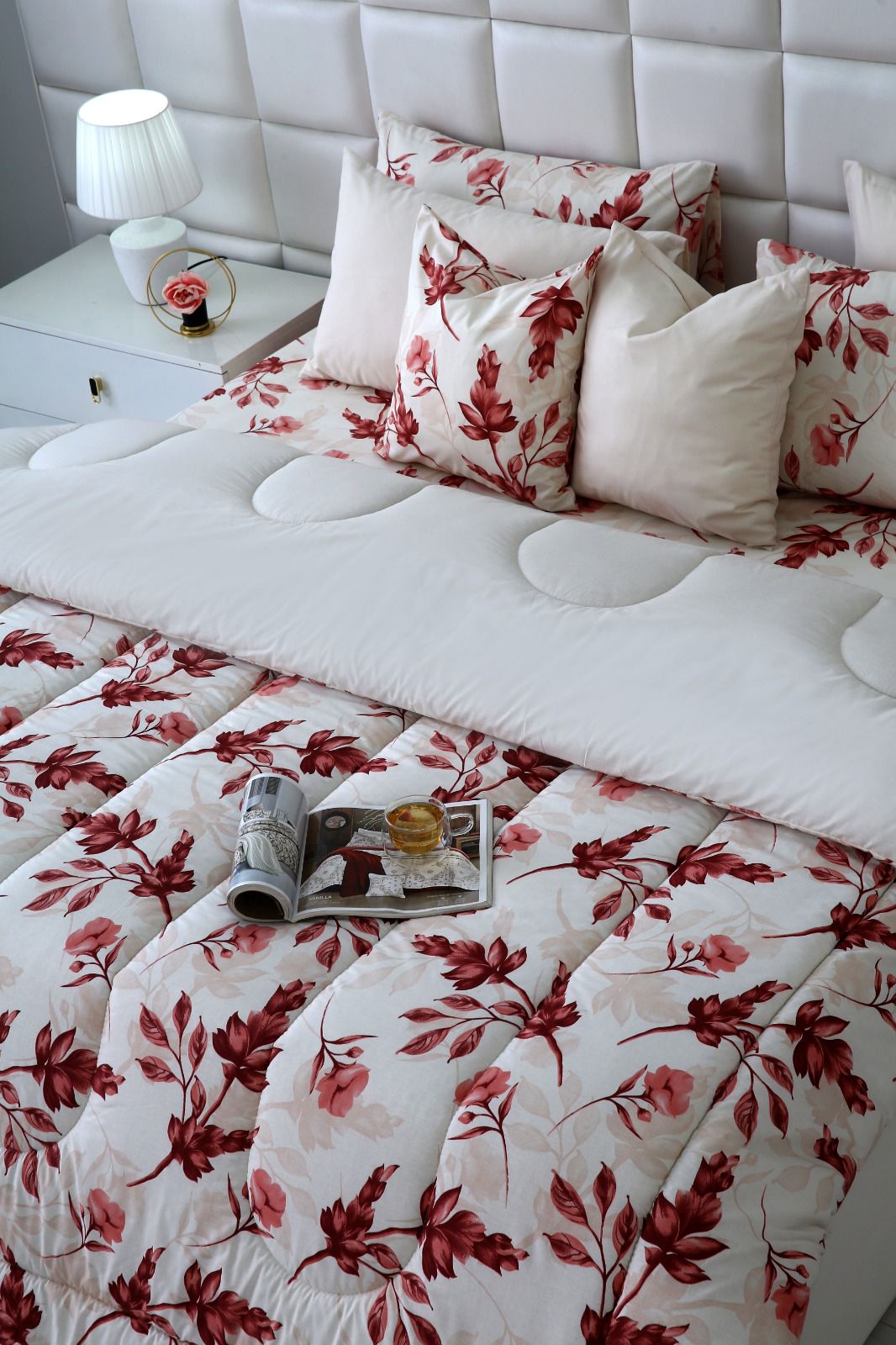 8 PCs Winter Comforter Set-Victorian Rose Comforters Apricot