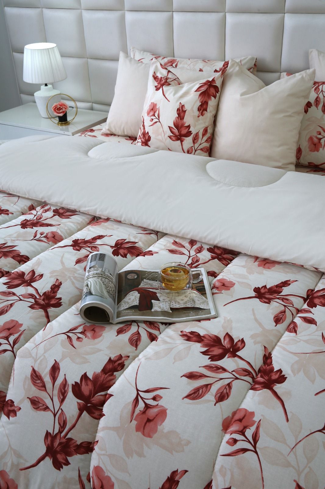 8 PCs Winter Comforter Set-Victorian Rose Comforters Apricot