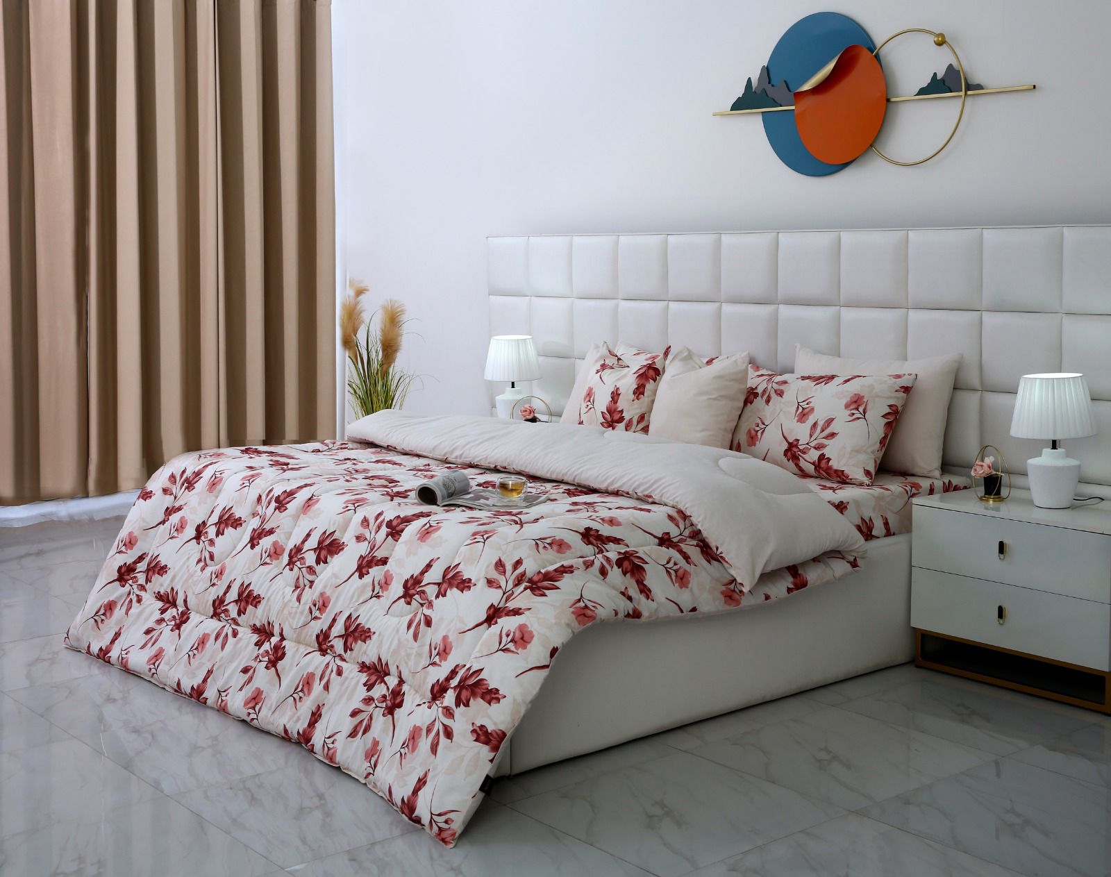 8 PCs Winter Comforter Set-Victorian Rose Comforters Apricot